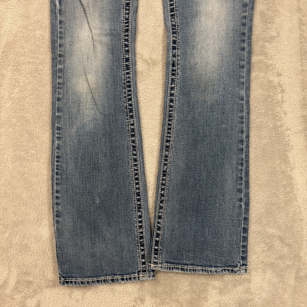 Silver Jeans Womens W28 L31 Blue Aiko Bootcut Whiskered Thick Stitch Western - Picture 9 of 16